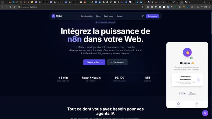 Capture d'écran du projet N-Bed - Widget Chatbot Intégrable pour n8n — Développement Web