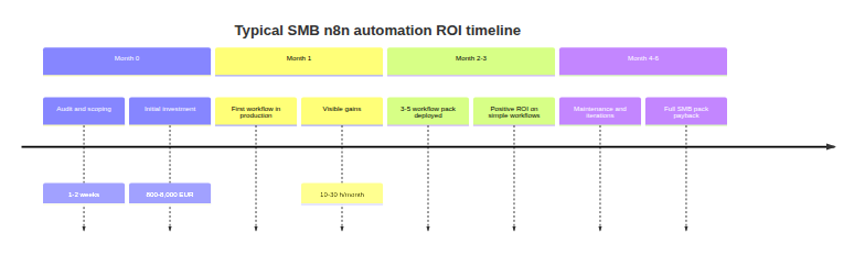 n8n SMB automation ROI timeline — 90 days