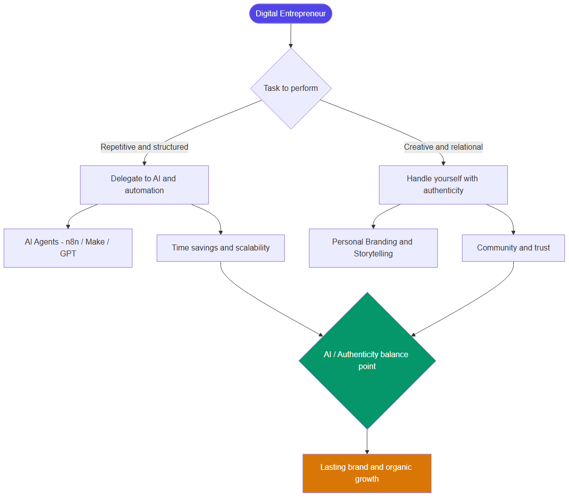 Flowchart: Balancing AI and authenticity for the digital entrepreneur