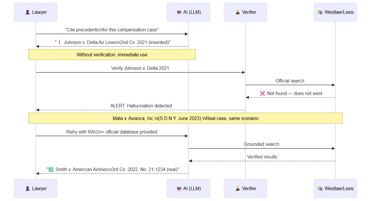 Verification of an AI legal reference: complete sequence with escalation to official database