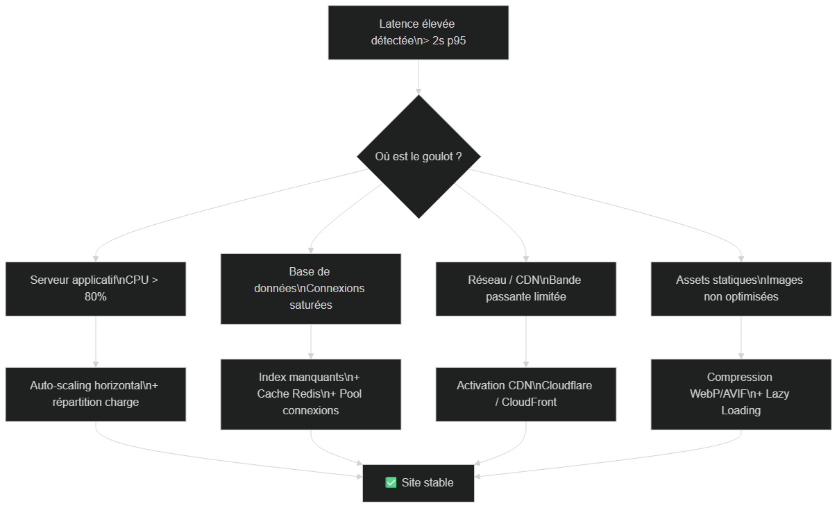 Flowchart d'identification des goulots d'étranglement — de la latence élevée aux solutions