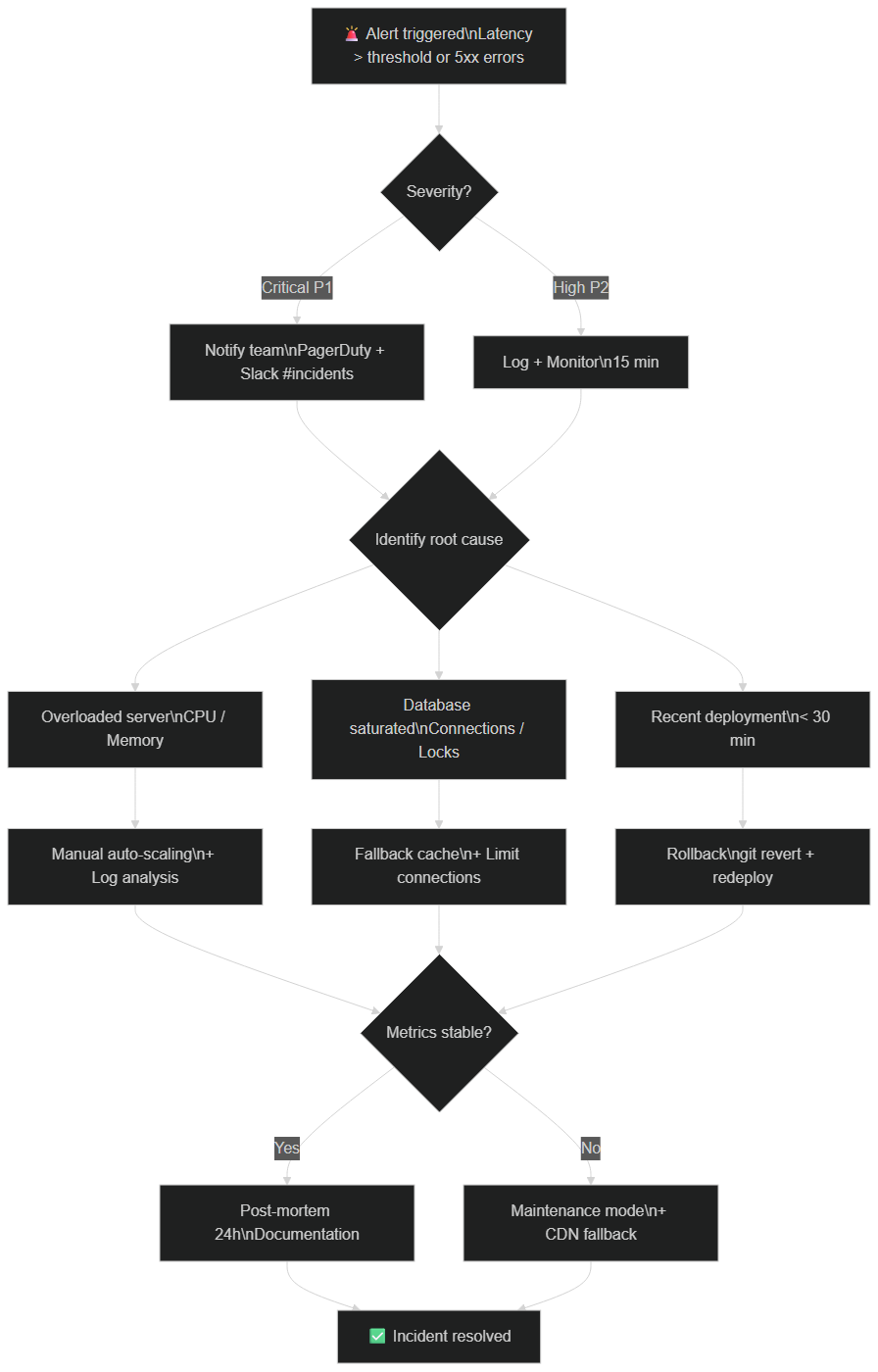 Incident response plan flowchart: from PagerDuty alert to resolution and post-mortem